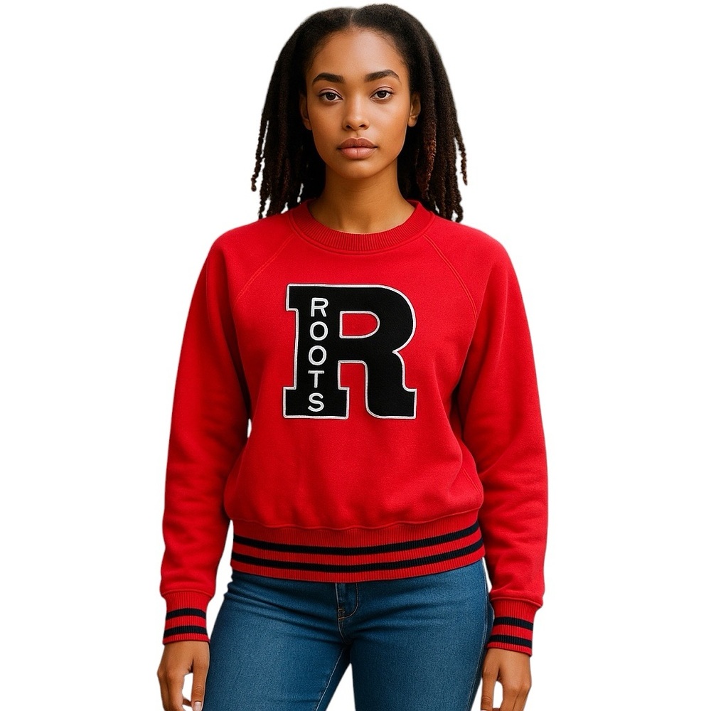 Roots  Canada Red Sweatshirt Small Logo Cozy Preppy Casual Varsity Letter